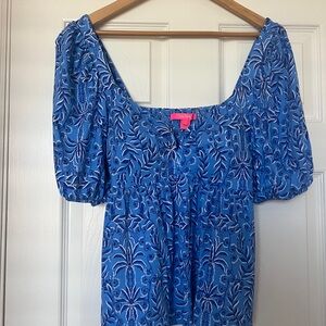 Lilly Pulitzer Blue Leaf Print Blouse